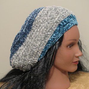 HANDMADE Soft Blue Gray Teal Slouchy Crocheted Hat